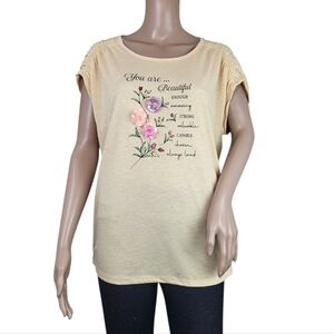 Daisy + Coco XL Inspirational Floral Embroidered T-Shirt Top